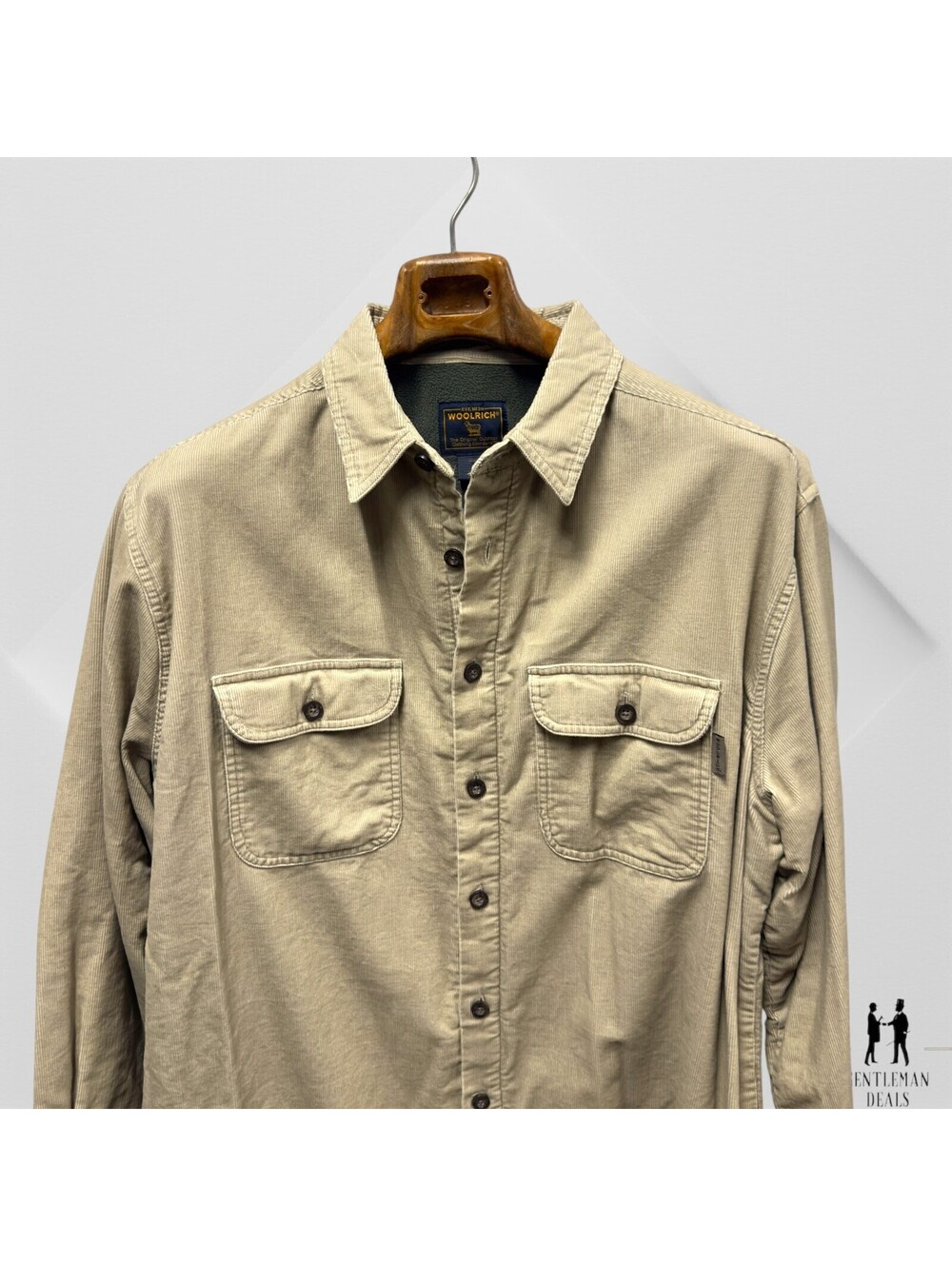 Woolrich Corduroy Shirt Jacket Coat Mens L Beige Bark 6215 Fleece Lined L Cotton